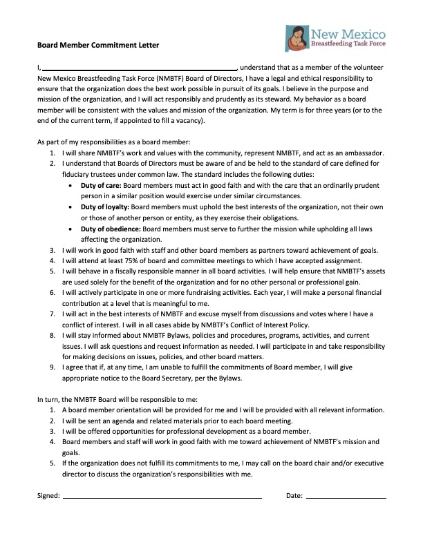 NMBTF Board Commitment Letter